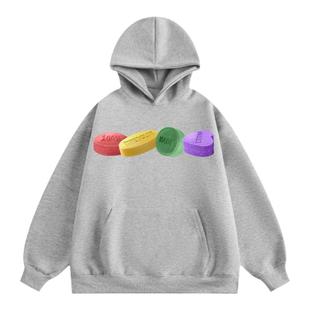 「彩色药丸」TIRED美式连帽卫衣春秋新款情侣学院风套头衫上衣潮