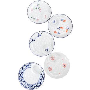 釉下彩饺子盘 带醋碟餐厅家用釉下彩陶瓷分格盘海鲜凉菜盘菜盘子