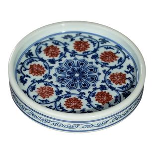 三勤堂青花瓷釉里红缠枝莲壶承紫砂壶垫茶杯垫防烫干泡台茶具配件