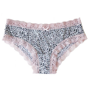 日系少女豹纹内裤舒适冰丝蕾丝边性感诱惑火辣低腰三角底裤牛奶丝