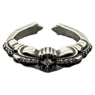 s925纯银克罗伈复古镶钻开口小十字花戒指男女指环经典款潮牌对戒