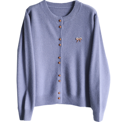 铜扣记蝴蝶结毛衣外套女圆领