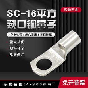 10窥口铜鼻子紫铜端子镀锡冷线接头压线耳平方16鼻接线 SC16