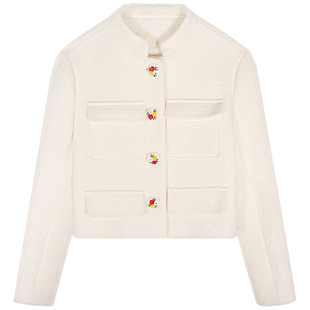 落落狷介 短款毛呢外套女2025年新款冬季夹棉羊毛外套小个子白色