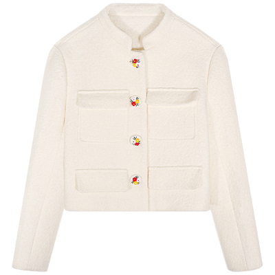 落落狷介短款白色毛呢外套女