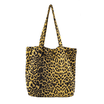 ins绒布时尚风购物袋豹纹托特包