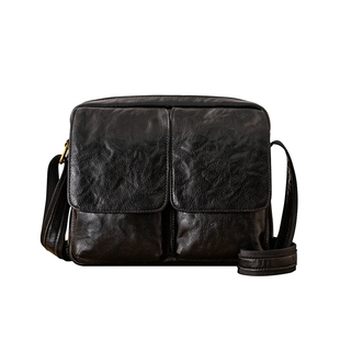 后步原创真皮通勤男包男士简约单肩斜挎包植鞣牛皮横款大容量背包