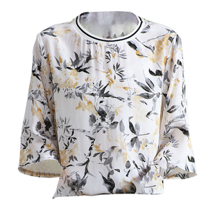 重磅真丝t恤女2025夏新款大码短袖减龄OL印花100%双绉桑蚕丝上衣