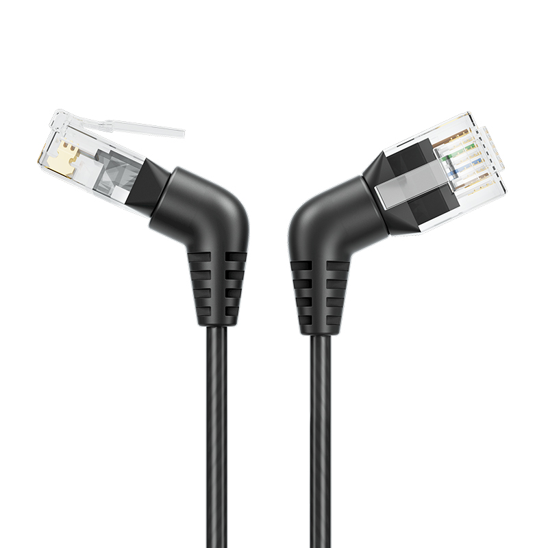旋转弯头Cat6a超6类网线10G万兆成品跳线细360度直角八类rj45宽带