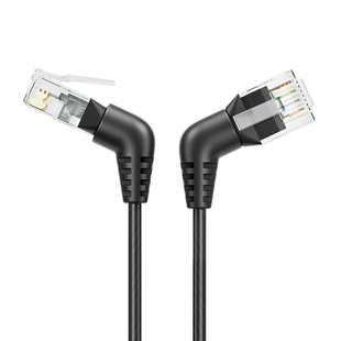 旋转弯头Cat6a超6类网线10G万兆成品跳线细360度直角八类rj45宽带