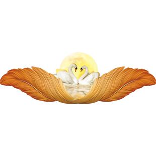 现代轻奢卧室客厅装饰画温馨天鹅房间床头灯画高档羽毛主卧房挂画