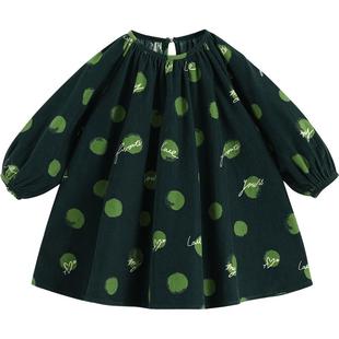 【清仓】马克珍妮法式春装女童波点灯芯绒连衣裙子儿童201570