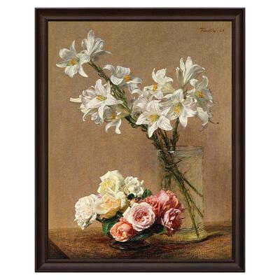 风色玫瑰与百合花卉油画客厅挂画