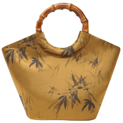 原创新中式文艺竹叶圆环手提包