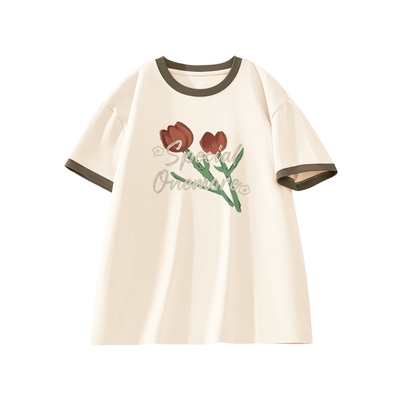 onemore纯棉撞色t恤女