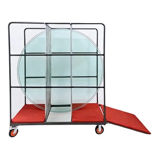 酒店专用移动圆桌玻璃转盘运输车餐厅椅子长桌玻璃收纳推车带刹车