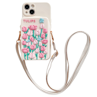 粉色郁金香包包斜跨挂绳手机壳