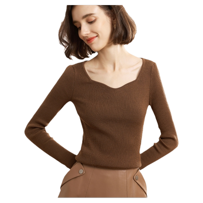 Mintsiren方形V领轻熟修身毛衣