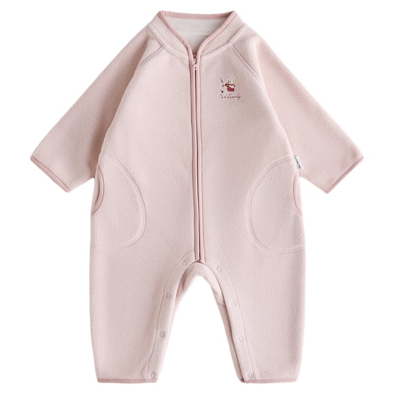 【新品】OAK FAMILY婴儿哈衣宝宝冬季连体衣撞色摇粒绒防风