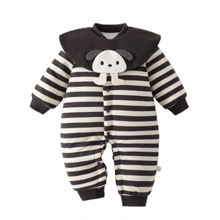 男宝宝连体衣冬装200g加厚棉服外出服翻领夹棉衣服初生婴儿爬爬服