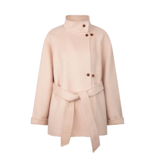 BLUEerror 立领系带收腰双面呢大衣女羊毛短款毛呢外套春季呢子