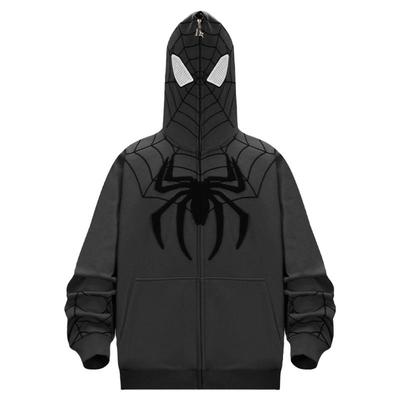 KAKAZZY美式复古蜘蛛侠刺绣连帽卫衣秋季高街VIBE拉链开衫INS外套