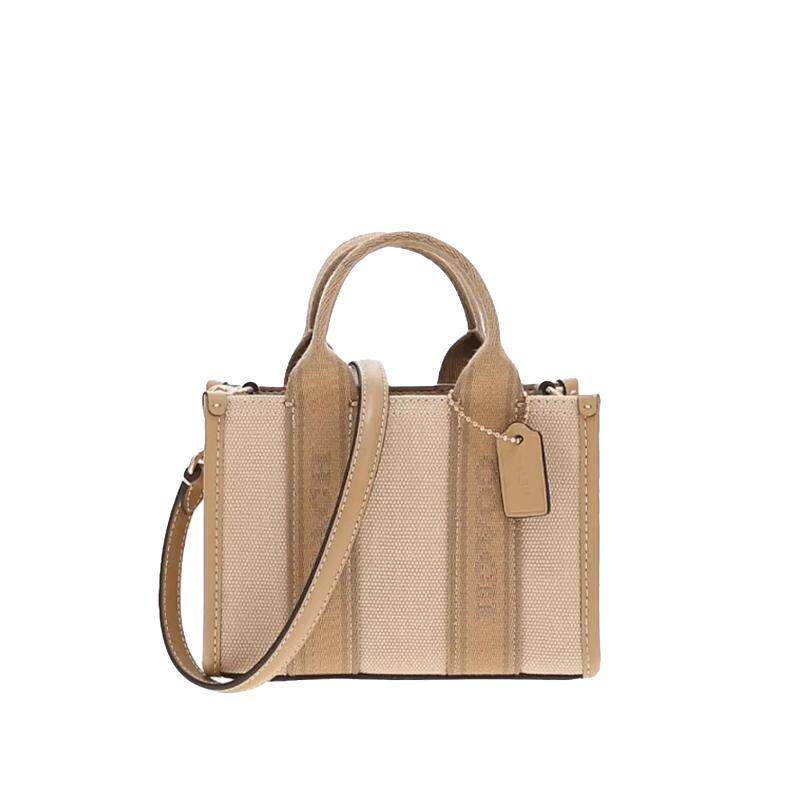 COACH/蔻驰官方 奥莱款女士帆布配皮单肩斜挎手提包托特包CAQ02