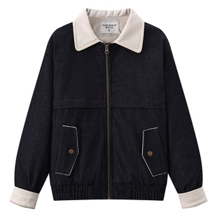 库恩玛维藏青色方领短款棉服女装2025年冬季新款智性穿搭棉衣外套