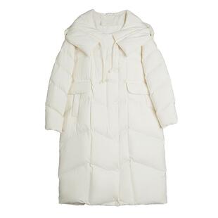 【自营】ELLE90白鸭绒长款连帽羽绒服女2024冬季新款优雅加厚外套