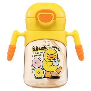 B.Duck小黄鸭耐摔PPSU儿童咬吸泡奶杯宝宝握把水杯子300ml重力球