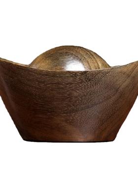 天然金丝楠木招财元宝手把件