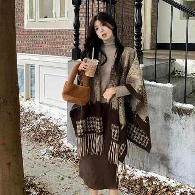 披肩女秋冬新款外搭民族风大码针织复古披风斗篷外套时尚洋气高档