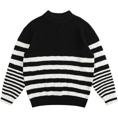 纯一良品纯棉半高领条纹毛衣