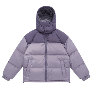 漫渡mandu休闲风拼色连帽羽绒服女宽松户外90白鸭绒保暖面包服女