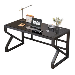 家用铁艺电脑桌简约成人儿童通用写字办公桌钢化玻璃电竞台学习桌