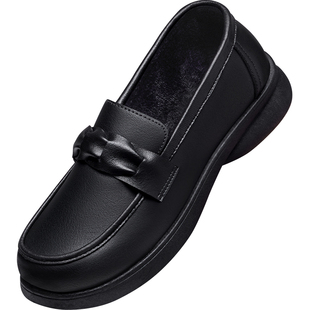 肯德基防滑工作鞋女冬加绒保暖厨房上班不累脚加厚软底黑色妈妈鞋