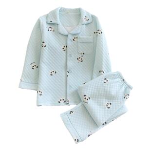 2025新儿童秋冬纯棉空气棉睡衣套男童可爱熊猫加厚夹层宝宝家居服