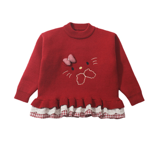 女宝宝红色毛衣裙子26冬季新款加绒新年衣服过年外穿女童加厚长款