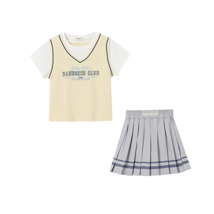 半度闲女童短袖运动套装夏季26新款假两件上衣女孩夏装凉感两件套