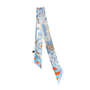 清爽蓝！真丝缠包包手柄丝巾带绑包长条护颈飘带颈饰脖子丝带领巾