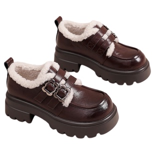 星期六乐福鞋女2025冬季新款秋冬女鞋女款爆款加绒保暖英伦皮鞋直