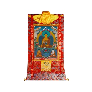 藏村 释迦牟尼挂件三世佛唐卡挂画 矿物颜料画心释迦牟摩尼装饰画