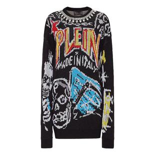 PHILIPP PLEIN 女士混色涂鸦圆领套头毛衣针织衫