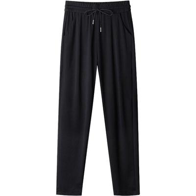 黑色大码九分运动裤休闲高腰