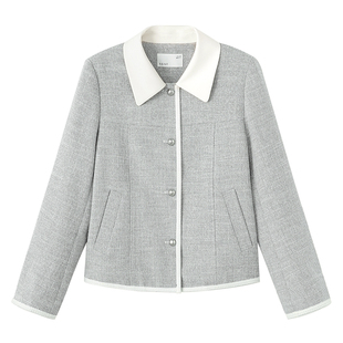 YBAI/亦白 26春季新款时尚百搭气质花纱纹理拼接撞色小香风外套女