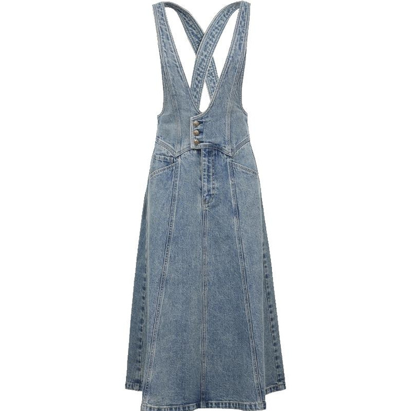 ONLY2026春季新款摩登少女收腰可调节肩带伞裙背带牛仔连衣裙女