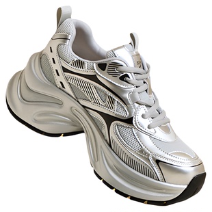 森达银色老爹鞋女鞋春秋网面爆款厚底运动休闲鞋ZCC31CM4