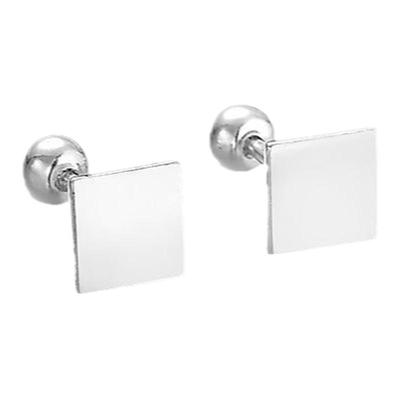 S9纯银方形耳钉女螺丝拧扣