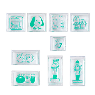 日本kingjim锦宫冰块印章设计师联名旗牌印泥印台透明儿童迷你手账亚克力可爱图案盖章女DIY日程制作装饰章