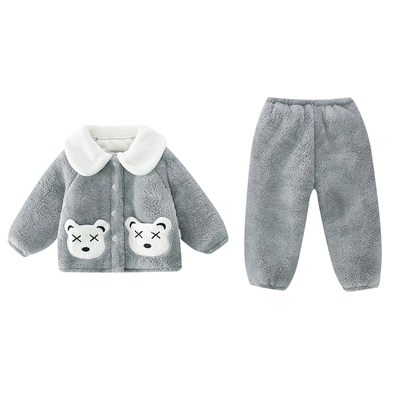 男童冬季珊瑚绒夹棉加厚睡衣套装